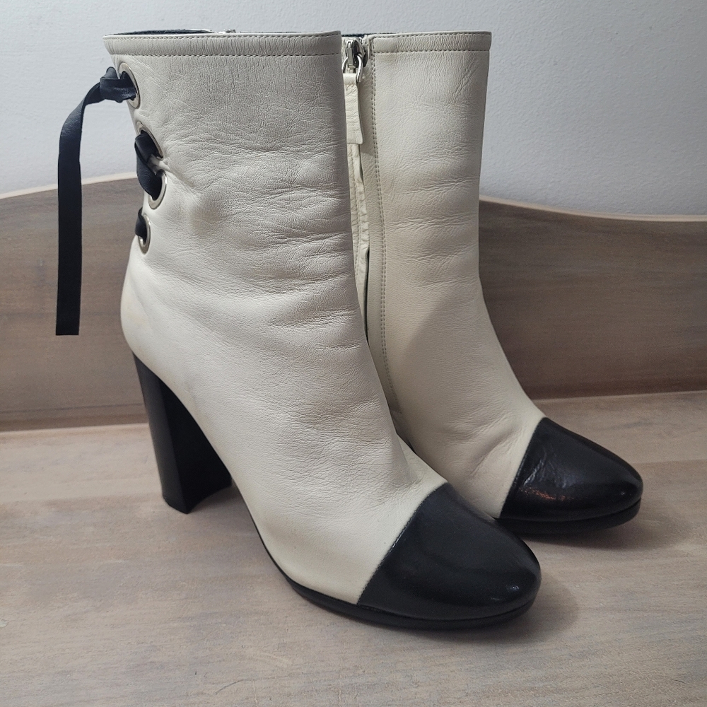 Proenza Schouler Women's Leather Lace Back Heeled Ankle Boots 37 White Black